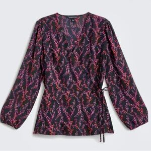 41 Hawthorn Navy and Pink Floral Tie Wrap Blouse - Size Large